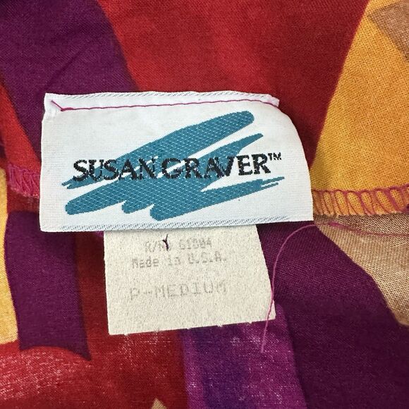 Vintage Susan Graver Abstract Rayon Blouse Geometric Print USA Made P-M - Picture 4 of 14